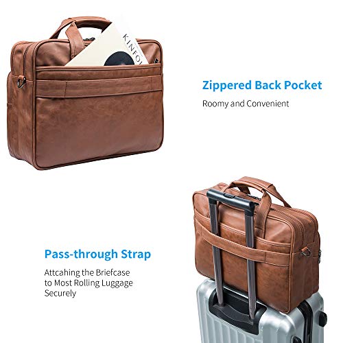 seyfocnia Brown Leather Laptop Bag 17.3 inch Messenger Briefcase for Men