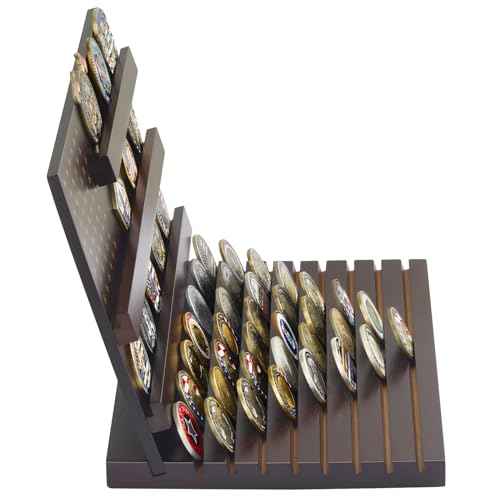 PiaoHao Challenge Coin Display Stand Military Coin Holder Wooden Rack Holds 80 Coins