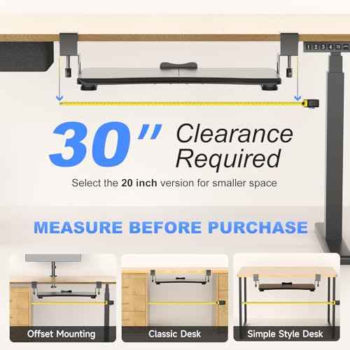 suptek Keyboard Tray Under Desk Pull Out with C Clamp Mount, Computer Keyboard & Mouse Tray, 25.6 (30 Including Clamps) x 11.8 inch Slide-Out Platform Computer Drawer for Typing, Black, DSF1