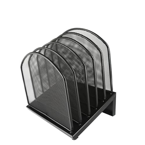 Huron Desktop Inclined Slant 5-Slot File Binder Organizer Storage, Black Steel Mesh