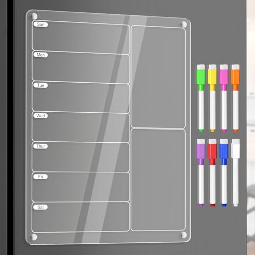OORAII Weekly Meal Planner Acrylic Calendar Board for Kitchen - Includes 8 Markers