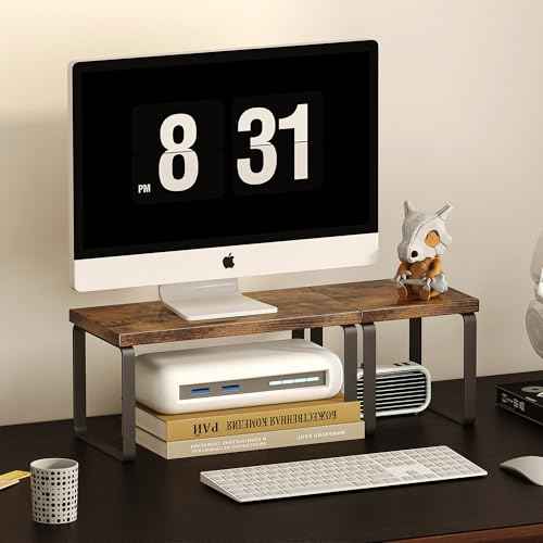 Homeiju Wooden Desktop Organizer Shelf, 2-Tier Adjustable Freestanding Bookshelf Desk Shelf, Stackable Desk Organizer for Office, Dorm, Bedroom, Space Saving, Easy Assembly, Rustic Brown (1 Pack)