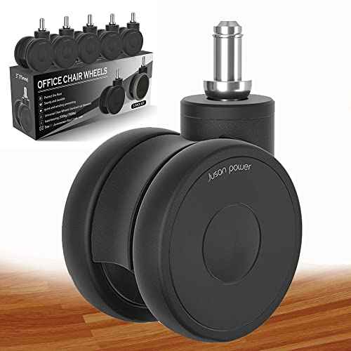 Office Chair Wheels casters 3 inch Silent Chair Wheels for Hardwood Floors and Carpet, Heavy Duty with Standard stem 7/16¡È* 7/8¡È(11mm*22mm), Load Capacity 600 Lbs Set of 5-3 Inch