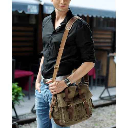 Berchirly Vintage Military Men Canvas Messenger Bag Satchel Travel Shoulder Bags For 13.3-17" Laptop
