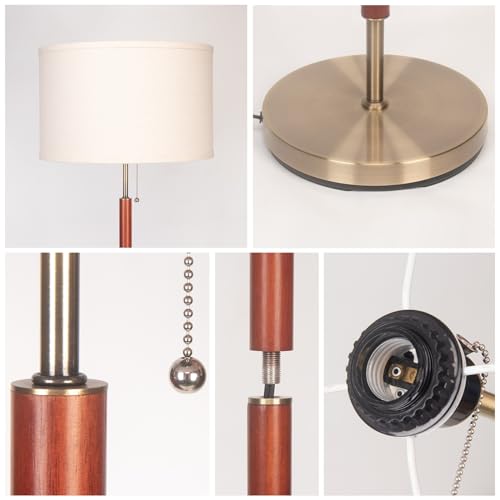 HonoDing Mid-Century Modern Floor Lamp, Walnut Wood Finish, Drum Shade, Living Room D?cor (64in, E26 LED)