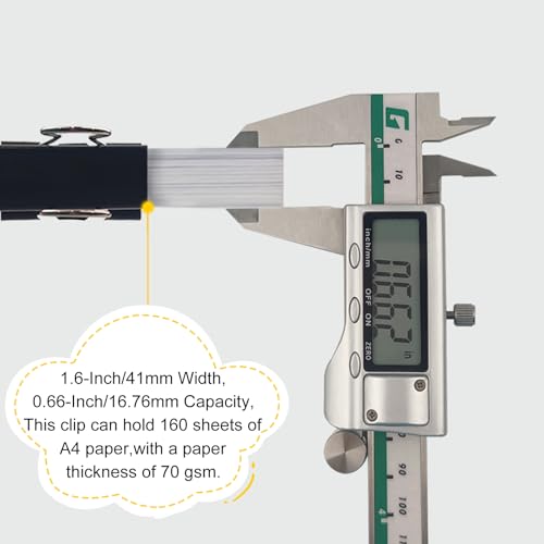 DSTELIN 1.6-Inch Large Binder Clips (24 Pack) Black – Heavy-Duty Paper Clamps, 41mm Width, 18mm Capacity