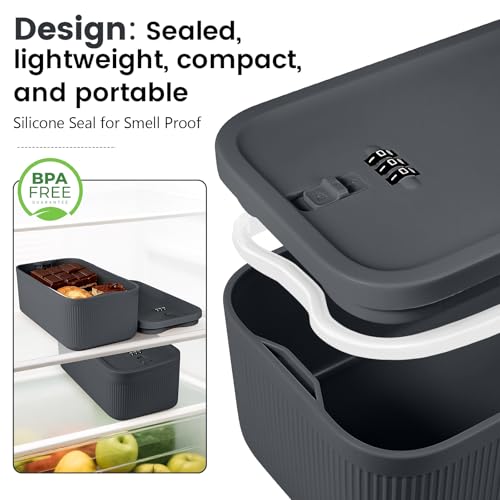 Seggmntree Gray Lockable Storage Box with Combination Code - Safe for Medication, Snacks, and Phone Jail