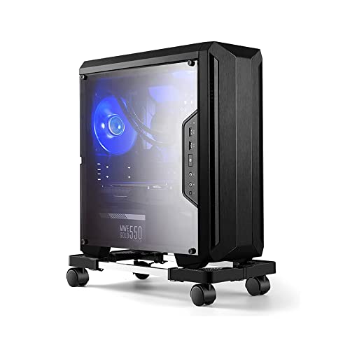 Hmseng Black Adjustable Mobile CPU Tower Stand with 4 Rollers – Fits Most PCs Under Desk