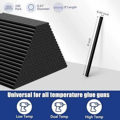 Threlaco 240 Pack Hot Glue Sticks Black Hot Melt Adhesive Glue Sticks for All Temp Guns 8 Long x 0.43 Dia Multipurpose for Kids Adults DIY Art Craft Sealing Repairing Festival Decoration 11.5lb