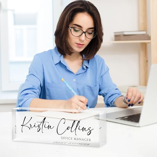 Custom Name Plate for Desk - Personalized Acrylic Office Sign with Ink Design