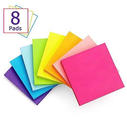 Eastern Wolf 8 Pads Sticky Notes 3x3 Self-Stick Notes 8 Bright Multi Colors Purple Sticky Notes, 85 Sheet/Pad