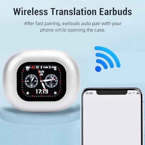 Real Time Language Translator Earbuds, AI Language Translator Earphone, Translation Earbuds 133 Languages for iOS Android, Music Playback, with LCD Screen (Silver)