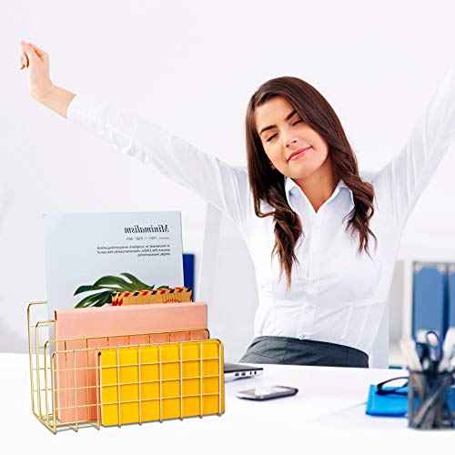 Desktop Mail Organizer File Organizer Metal Wire Mail Sorter Letter Organizer Magazine Rack for Letters, Mails, Books, Postcards, Brochures, Mail Holder (3 Slot, Gold)