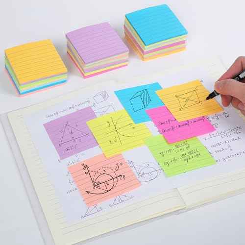 (24 Pack) Lined Sticky Notes 3x3 in Ruled Stickies Super Sticking Power Memo Pads,12 Bright Multi Colors Sticky Notes with Lines Self-Stick Note Pads