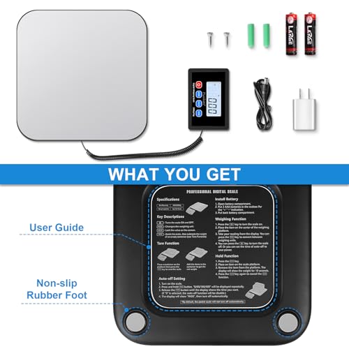 Fuzion-LiftX Shipping Scale, 440LB/200KG x 10g Digital Postal Scale, Hold/Tare Function, Shipping Scale for Packages Small Business/Luggage/Mailing/Postage, Battery & AC Adapter Included
