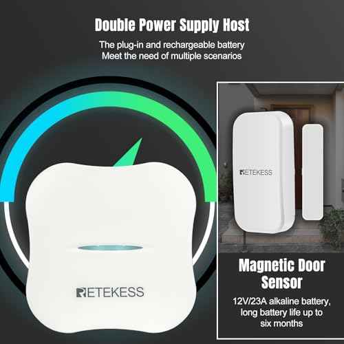 Retekess TH011 WiFi Door Alarms When Opened,Door Sensor,32 Chimes 5 Volume Levels,Rechargeable Door Chime for Business,2 Sensors 1 Receiver for Home,Dementia,Office