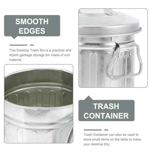 Zerodeko Cute Traditional Mini Metal Trashcan On The Desktop, Decorative Galvanized Bucket, Multifunctional Organizer & Flower Pot for Home, Office, Bathroom, and Cabin (Silver, 5.1" x 7.5")