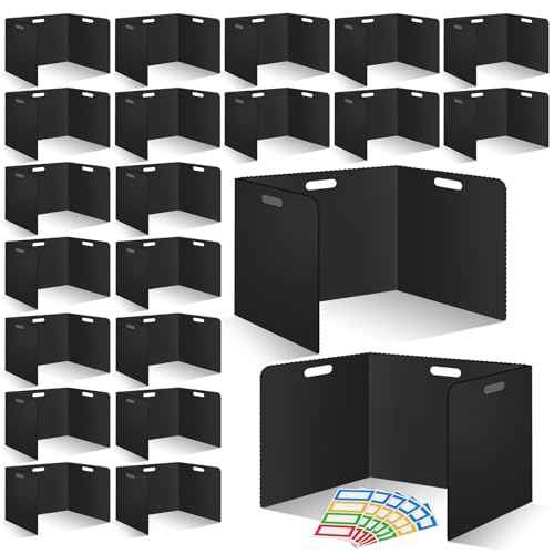 22 Pcs Desk Dividers for Students 14 ¡¿ 17.5 ¡¿ 14 Inch Plastic Waterproof Privacy Folders Shields Test Dividers with Black Classroom Privacy Boards for School Study Teacher Supplies