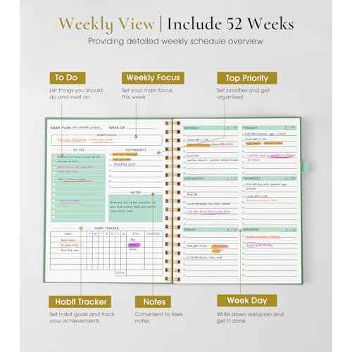 Undated Weekly and Monthly Planner, B5 Large Weekly To Do List Notebook with Goal & Habit Tracker Organizer, Hardcover Spiral Bound Blank Monthly Planner for Work School Home 7.4" x 9.64" Green