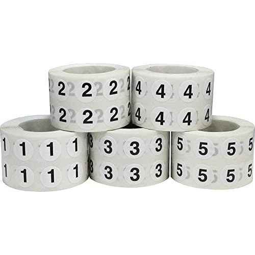 Numbers 1-5 Bulk Pack Office Warehouse Organization Inventory Stickers 1/2 Inch 1,000 Per Roll 5,000 Total Stickers