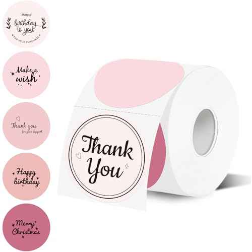 2 inch Round Thermal Label,Pink Circle Thermal Sticker Labels for Business and Home,Direct Thermal Printer Label for DIY Logo Design,Thanks Card,500 Labels/1 Roll