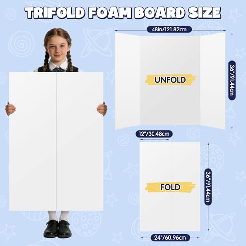 AKONEGE 2 Pack White 36x48 Inch Trifold Foam Poster Boards for Presentations & Displays