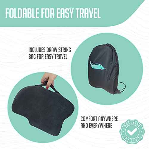 Premium Foldable Travel Seat Cushion - for Relief of Lower Back, Sciatic, Butt and Tailbone Pain - for Home & Office Use, Perfect for Travel or Driving - Coccyx Seat Cushion