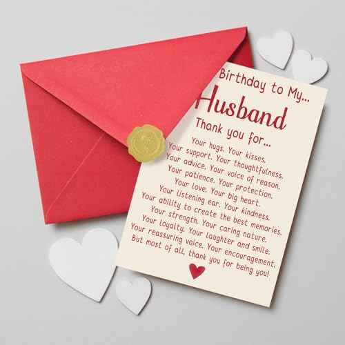 Romantic Birthday Card Gift for Husband, Unique Husband Birthday Card from Wife, Thank You Bday Card for Men