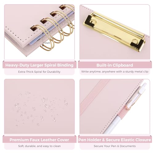 SKYDUE Pink Clipboard Folio with 6 Dividers, Refillable Notepad & Pouch Storage