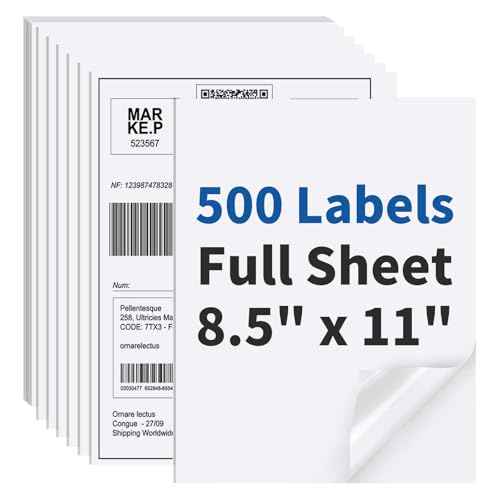 500 Sheets Sticker Paper Matte White, 8.5" x 11" Label Paper for Laser & Inkjet Printer, Full Sheet Label for Shipping Address Mailing