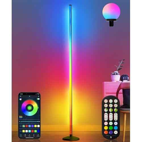 Corner Floor Lamp,70" Smart RGBW LED Corner Lamp with Glow Ball Light,16 Million Colors Changing Corners Lamp with Remote and App Control,Music Sync & Timing Smart Floor Lamp for Living Room