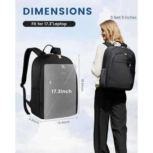 LOVEVOOK Laptop Backpack for Women, 17.3 Inch Business Backpack Purse, Large Capacity Casual Daypack, Work Computer Backpack, Travel Backpack for College, Black