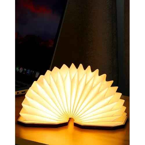 Originality Folding Accordion Lamp, Portable Wooden Desk Lamp, Japanese Gifts, Creative LED Paper Lantern with USB for Home Decoration(Walnut)