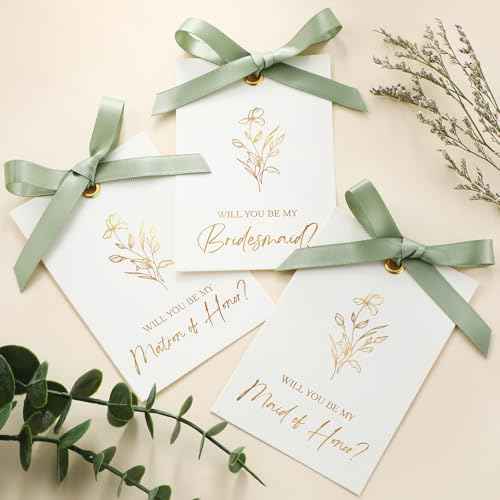 11 Pcs Bridesmaid Proposal Card with Ribbon Bow Floral Metallic Bridal Gift 8 Will You Be My Bridesmaid 2 Maid of Honor 1 Matron of Honor Invitation for Bridal Shower(White, Sage Green)