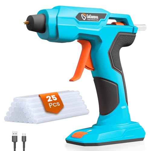 GoGonova Hot Glue Gun, 20s Fast Preheating Glue Gun Cordless & Rechargeable, 2Ah Battery Hot Glue Gun and 25 Pcs Hot Glue Sticks Set, Smart Power-Off, Stands-Up Design, Anti-Drip (Blue-25)