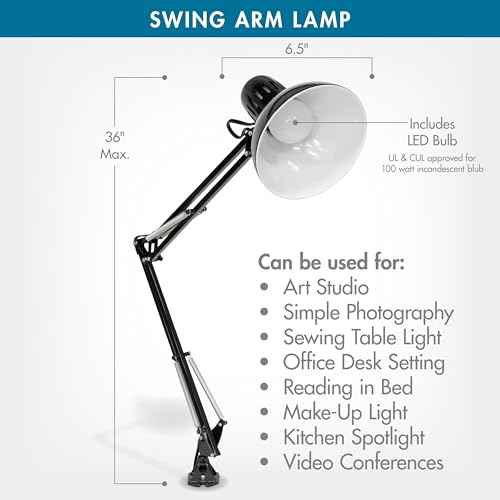 Studio Designs Swing Arm Lamp with 13-watt CFL Bulb, Black