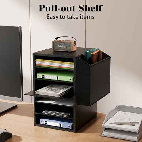 Literature Organization Paper Storage Slot, Office Desk File Organizer, Desktop Wood Mailbox For Teacher Classroom, 6 Tier Adjustable Countertop Mail Sorter, Mailboxes With Name Slots, Black