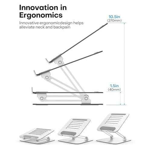 OMOTON Laptop Stand for Desk, Ergonomic Metal Adjustable Laptop Stand, Laptop Holder Riser with Cooling Function, Computer Stand Compatible with MacBook and All Laptops (10-17.2 inch), Silver