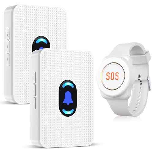 Daytech Wireless Wrist Pager Caregiver Call Button in Home System Watch Alarm Nurse Personal Help Alert for Patients Elderly 1 Watch Call Button 2 plugin Receiver