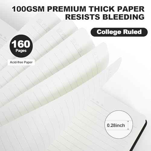 Lined Journal Notebooks for Writing, 100 GSM Thick Paper, 8 Pack Hardcover Notebooks, A5 College Ruled Notebook, Journaling Notebook for School/Travel/Office (Black- 8 Pack)