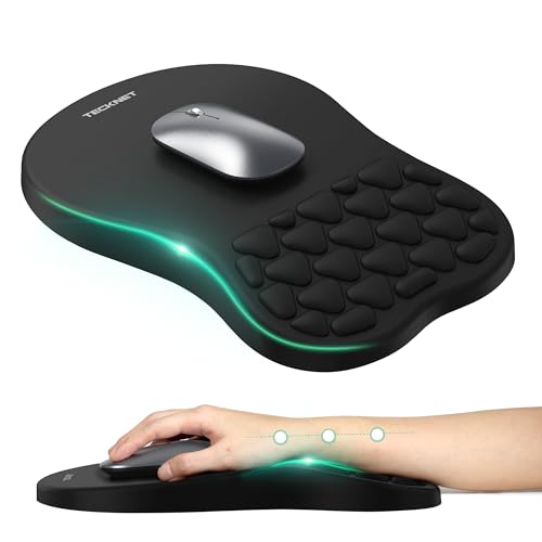 TECKNET Black Ergonomic Mouse Pad with Wrist Rest and Massage Beads
