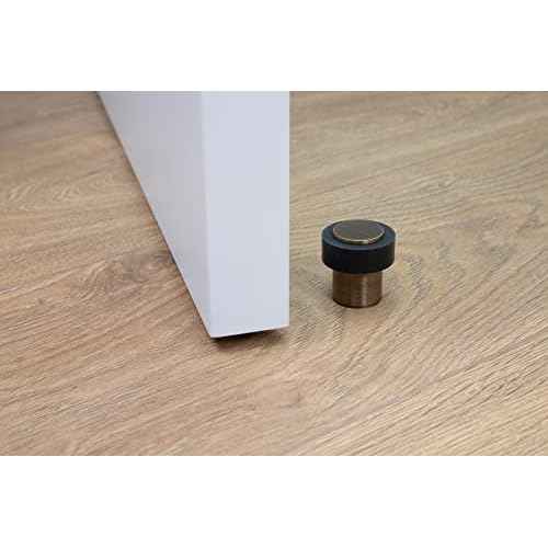 Door Stop | Silicone Shock Absorber | Made of Brass | Threaded Base | Includes Screw + Clamping Plug | EVI Hardware (Aged Brass - Black Rubber, 1,34" x 1,38")