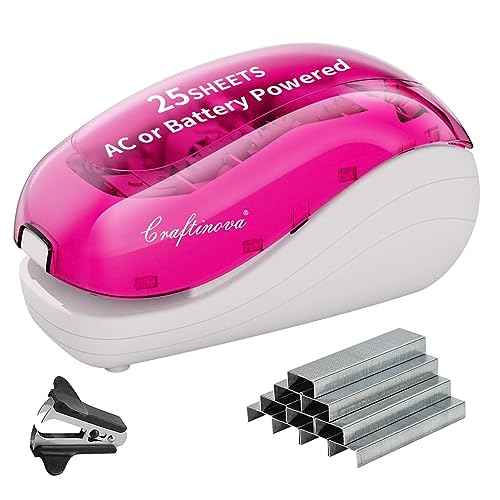 Electric Stapler-Pink,Including 2000 Staples and 1 Staple Remover, Suitable for Palm Size and high Comfort£¬25 Sheet Capacity, AC Adapter or Battery Powered£¬Battery not Included