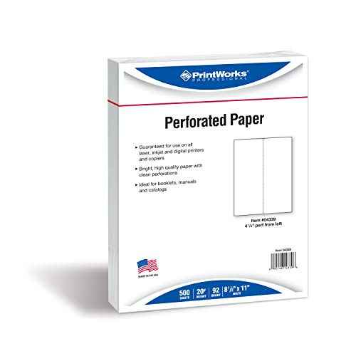 PrintWorks Professional 4 1/4" Vertical Perforated Paper 8.5" x 11" - Perfect For Menus & Booklets - Made in the USA - 500 Sheets - 20 lb - Printer Compatible - White (04339)