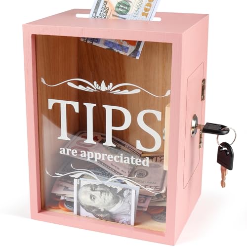 Yamahiko Wooden Tip Collection Box with Lock - Coin & Donation Jar, Pink