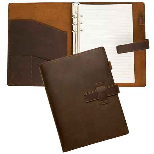Refillable A5 Leather Binder Notebook 6-Ring, Reusable Genuine Leather Journal, Vintage Planner, 120 Pages Lined Paper & Pocket, for Writers Business Work Study College and Daily, 6.9¡±x 9¡±