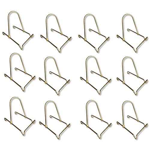BANBERRY DESIGNS Adjustable Sliding Easels - Smooth Brass Finish Sliding Easels - Set of 12 - Plate Stand - Picture Displayer - Bowl Holder - 4.75" H x 3.5" L