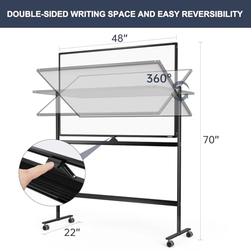 Tankee 48x32 Black Rolling Whiteboard - Large Magnetic Dry Erase Board on Wheels