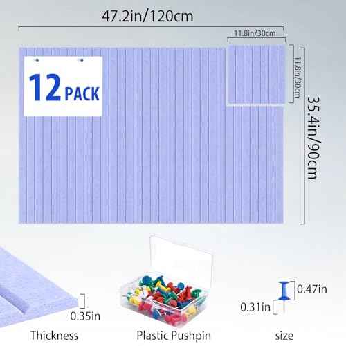 Cork Boards for Walls 48" x 36" Felt Board Alternative, 12 Pack Felt Wall Tiles Bulletin Board, Large Cork Board for Office Pin Board Tack Board Cork Boards
