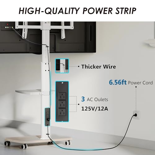 FITUEYES Rolling TV Stand with Power Outlets for 32-75 inch TVs, White (With Outlet) - Mobile TV Cart